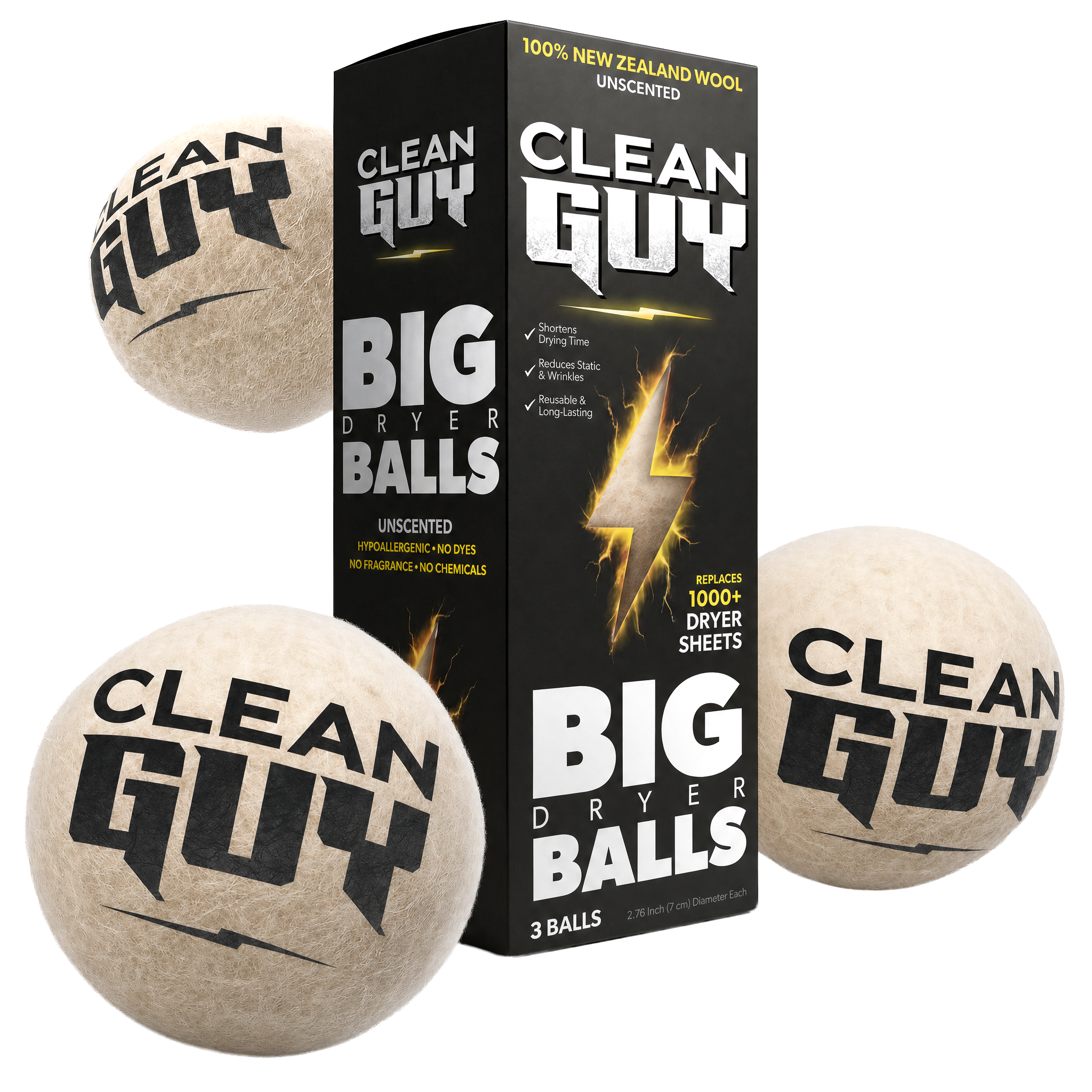 100% New Zealand Wool Dryer Balls - 3 Pack - UNSCENTED
