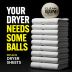 Stack of white dryer sheets with 'Clean Guy' branding on a black background