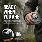 Person holding a 'Clean Guy' product in a forest setting with promotional text.