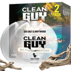 Clean Guy sea salt and driftwood toilet spray packaging with scenic background