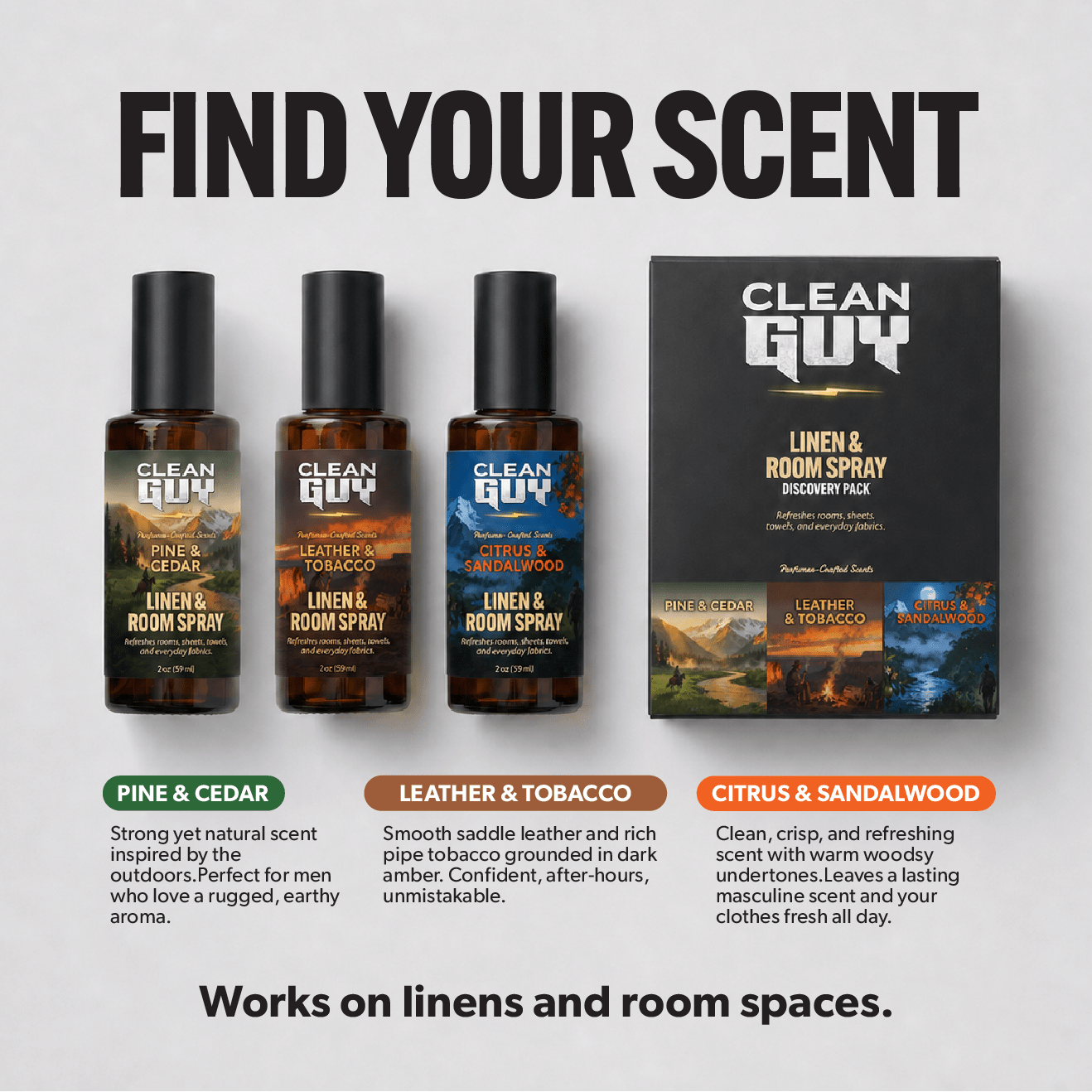 Linen & Room Spray 2oz - 3 Pack - SCENT DISCOVERY - Clean Guy