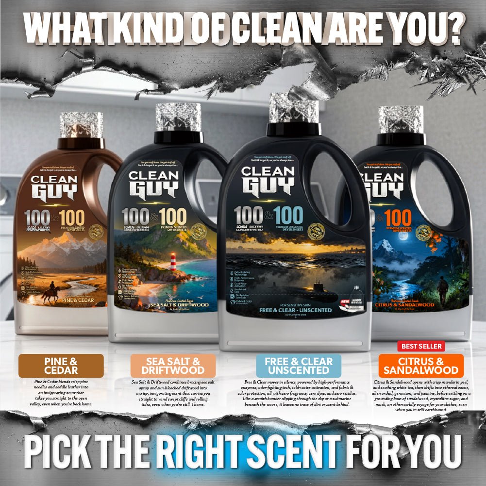 Performance Premium Laundry Detergent + Built-In Dryer Sheets (100 Loads) - FREE & CLEAR. - Clean Guy