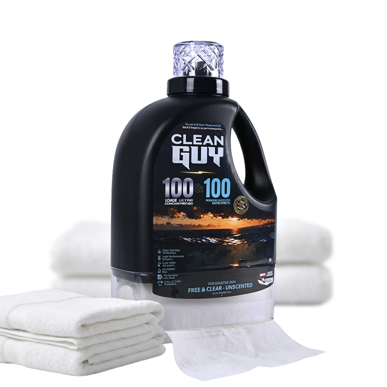 Heavy Duty Premium Laundry Detergent + Built-In Dryer Sheets (100 Loads) - FREE & CLEAR