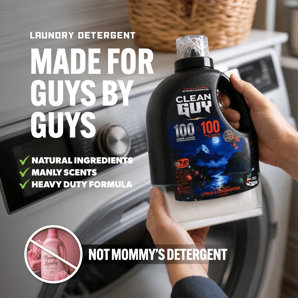 Heavy Duty Premium Laundry Detergent + Built-In Dryer Sheets (100 Loads) - CITRUS & SANDALWOOD - Clean Guy