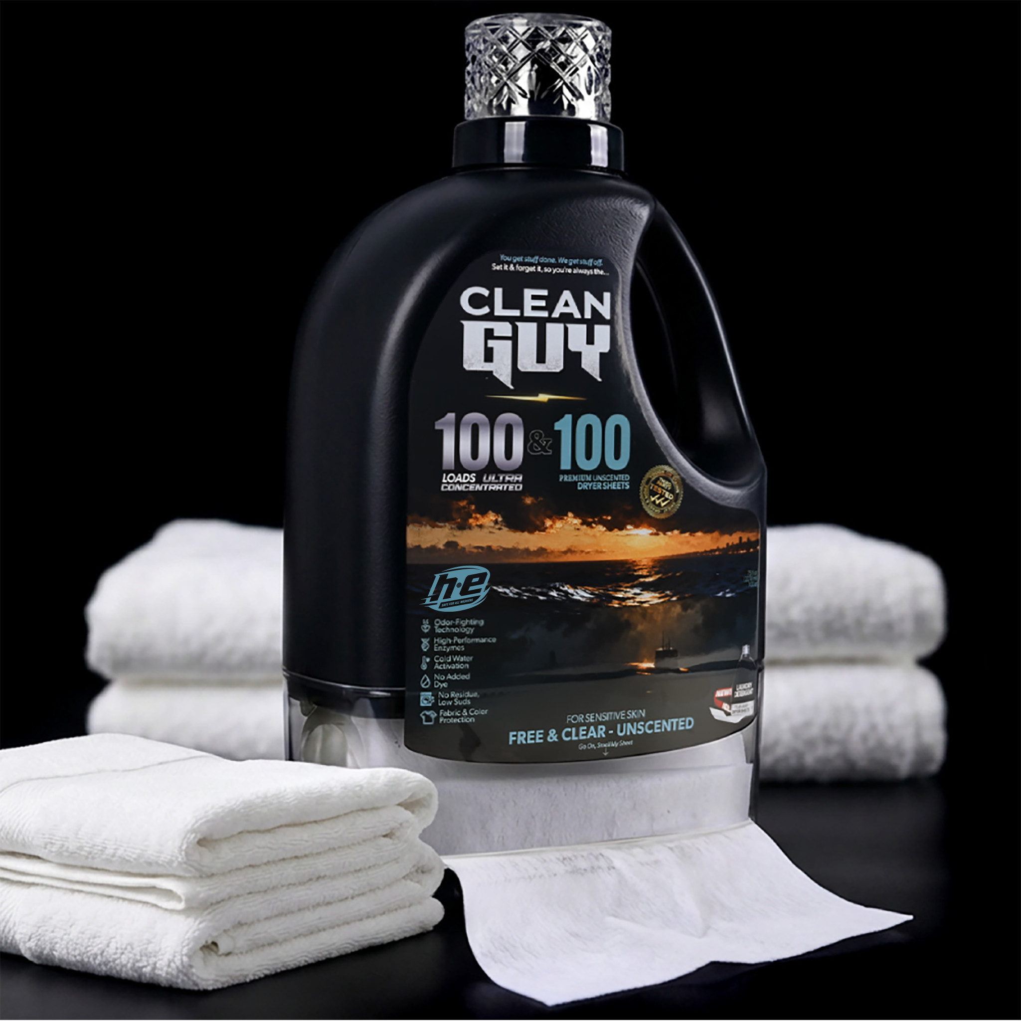 Heavy Duty Premium Laundry Detergent + Built-In Dryer Sheets (100 Loads) - FREE & CLEAR