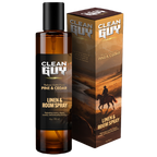 Clean Guy Pine & Cedar linen and room spray with packaging on a white background