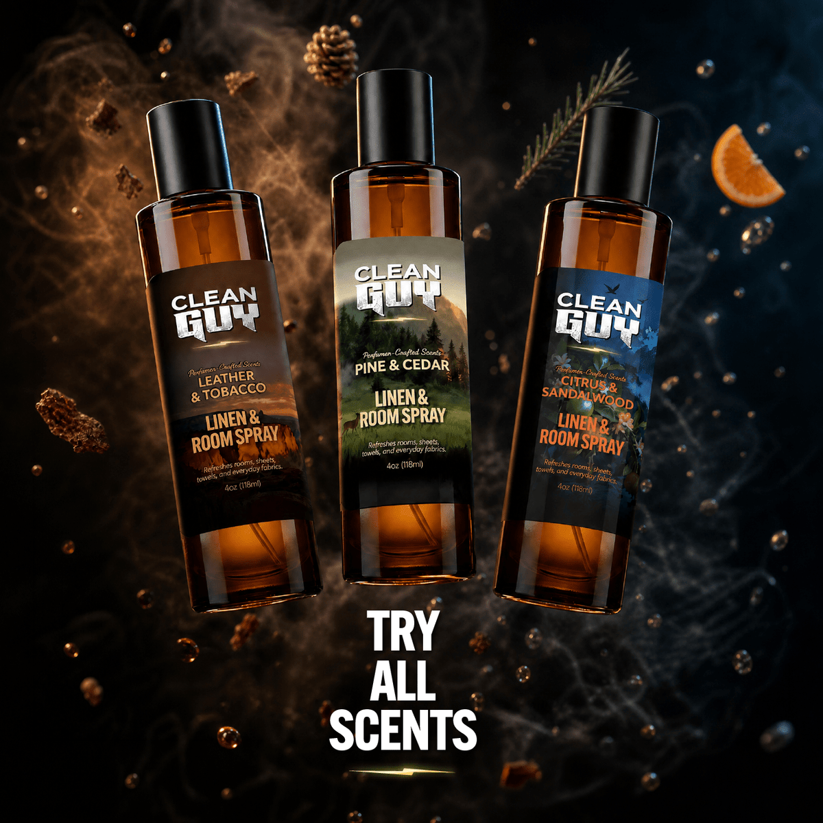 Linen & Room Spray 4oz - LEATHER & TOBACCO - Clean Guy
