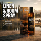 Clean Guy linen and room spray bottle and packaging with scenic background