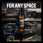 Promotional image of a bottle labeled 'Clean Guy' with various usage scenarios including living areas, linens, automobiles, and bathrooms.