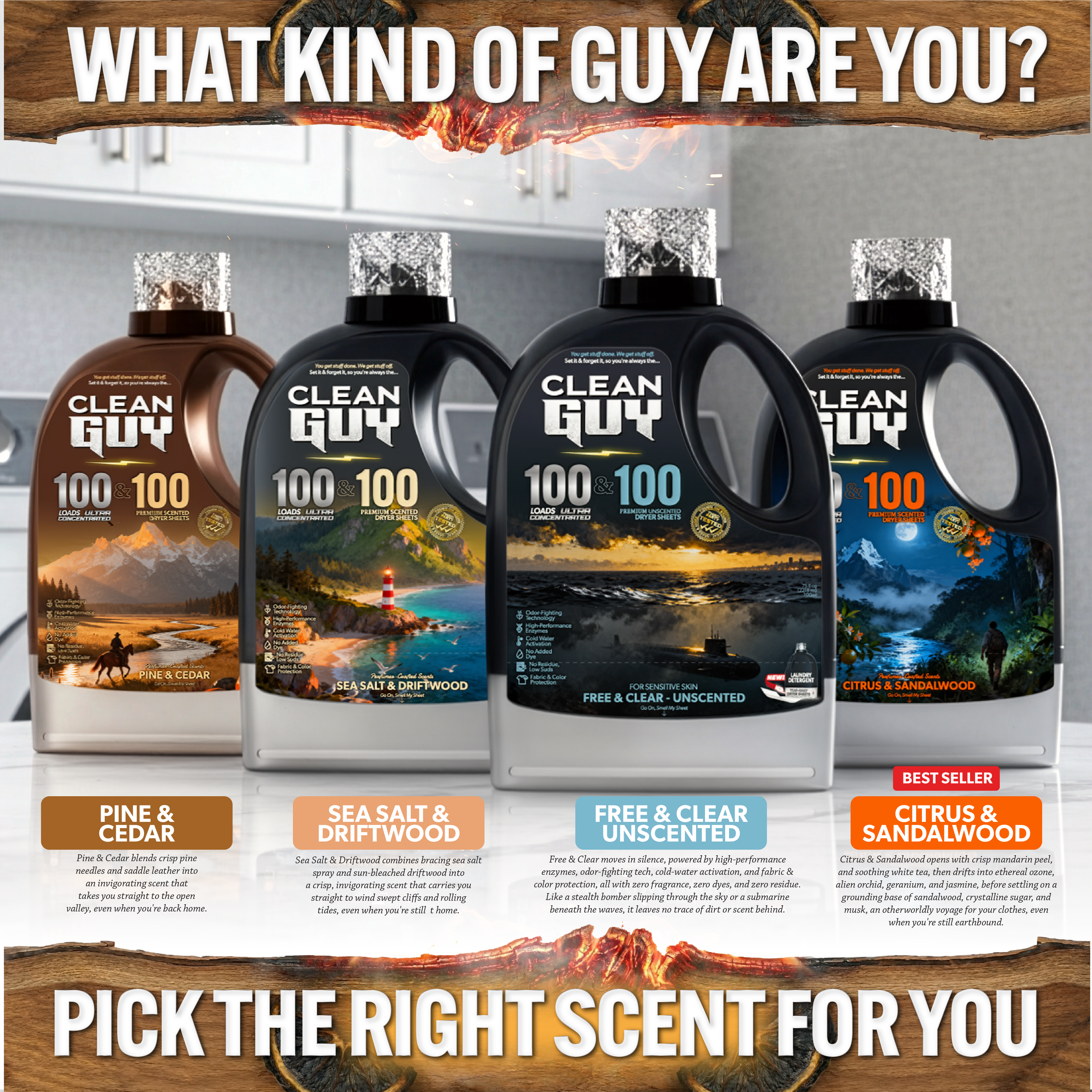 Heavy Duty Premium Laundry Detergent + Built-In Dryer Sheets (100 Loads) - CITRUS & SANDALWOOD