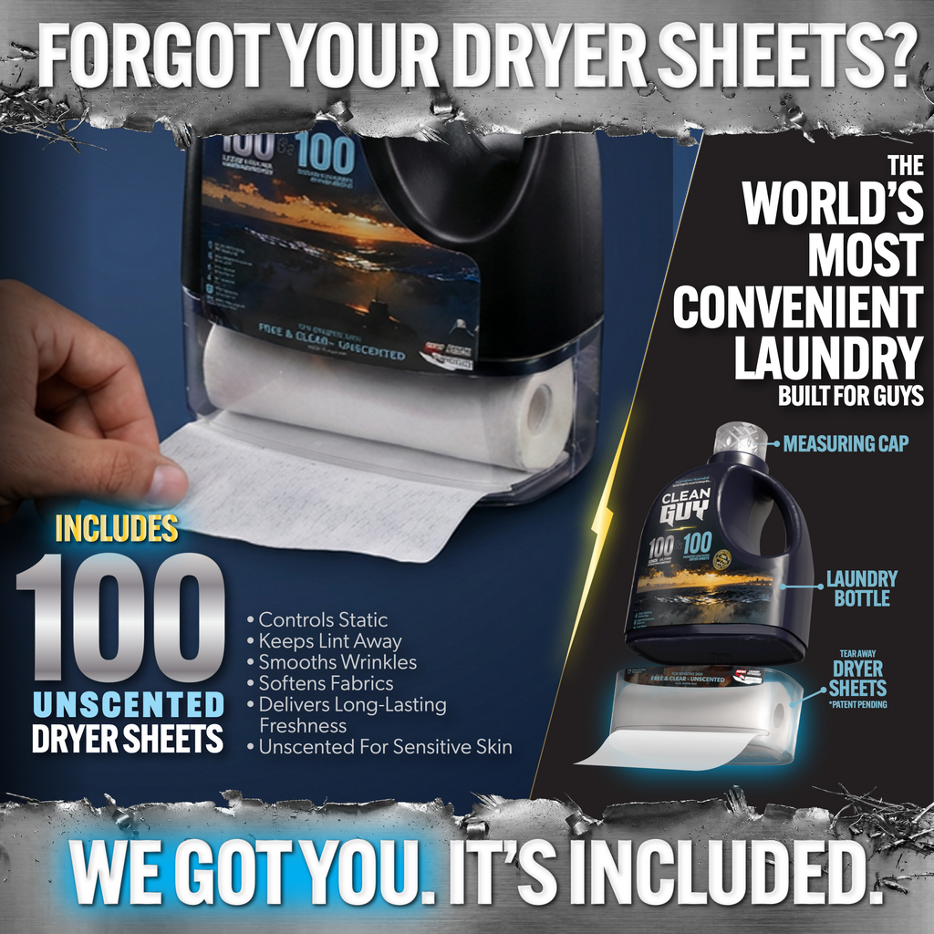 Heavy Duty Premium Laundry Detergent + Built-In Dryer Sheets (100 Loads) - FREE & CLEAR