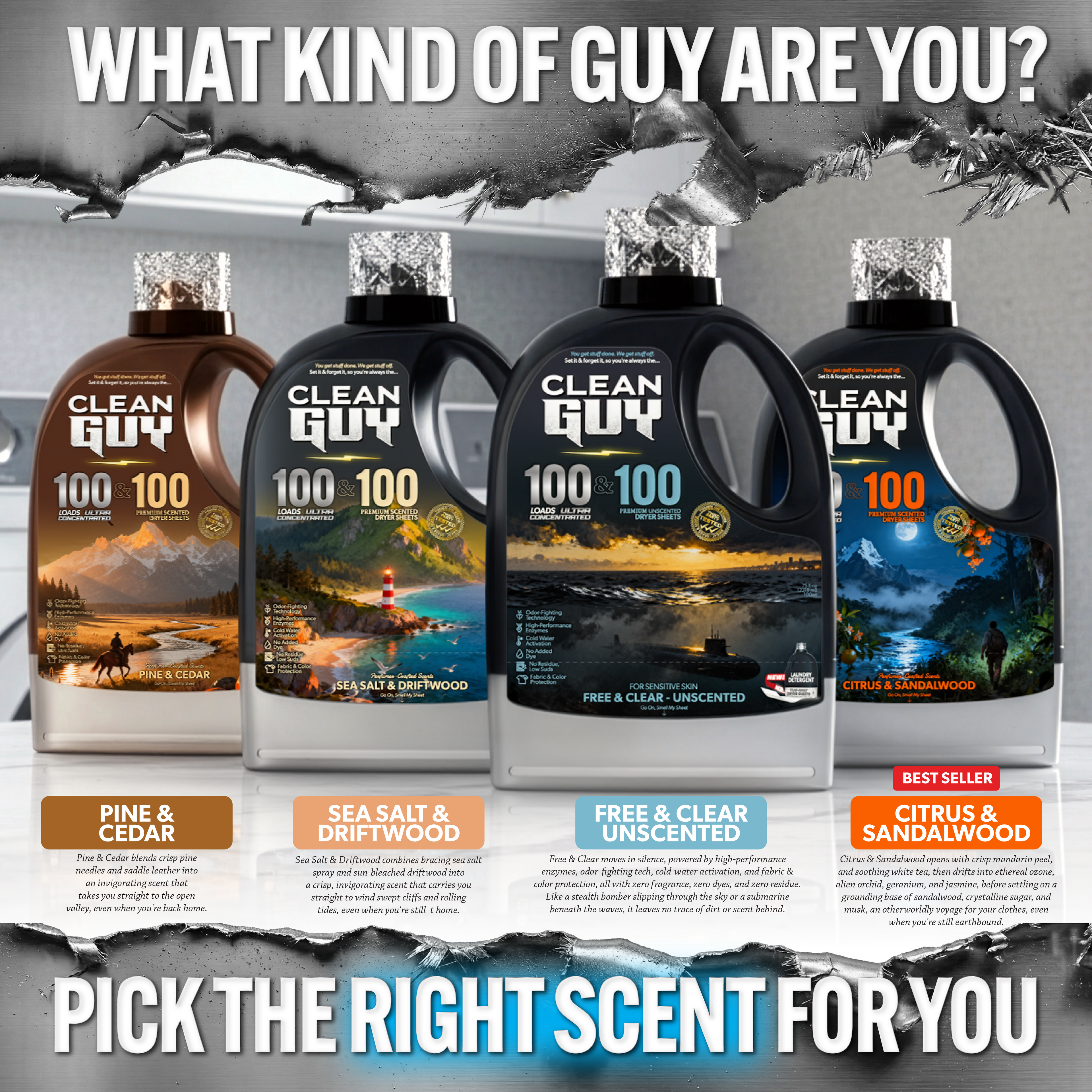 Heavy Duty Premium Laundry Detergent + Built-In Dryer Sheets (100 Loads) - FREE & CLEAR