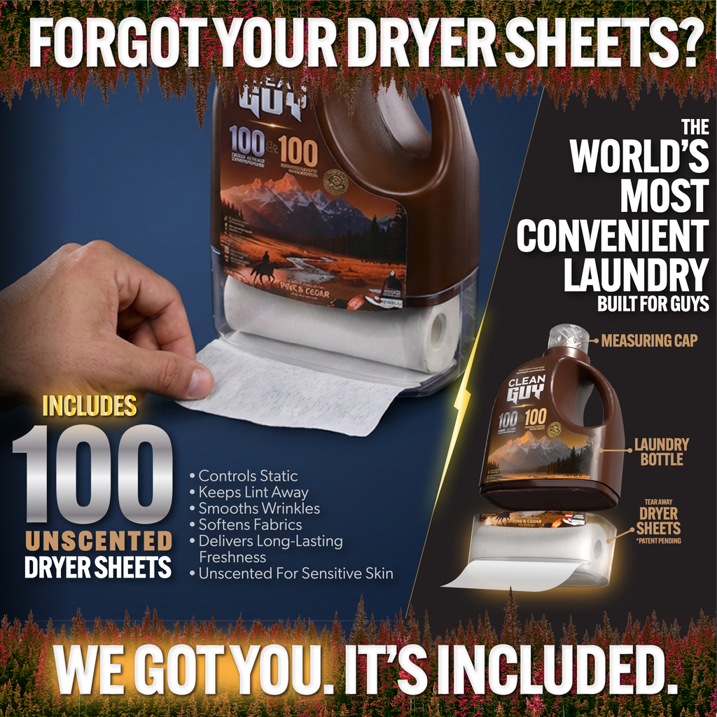 Promotional graphic for Ocean Guy laundry products with dryer sheets and liquid detergent.