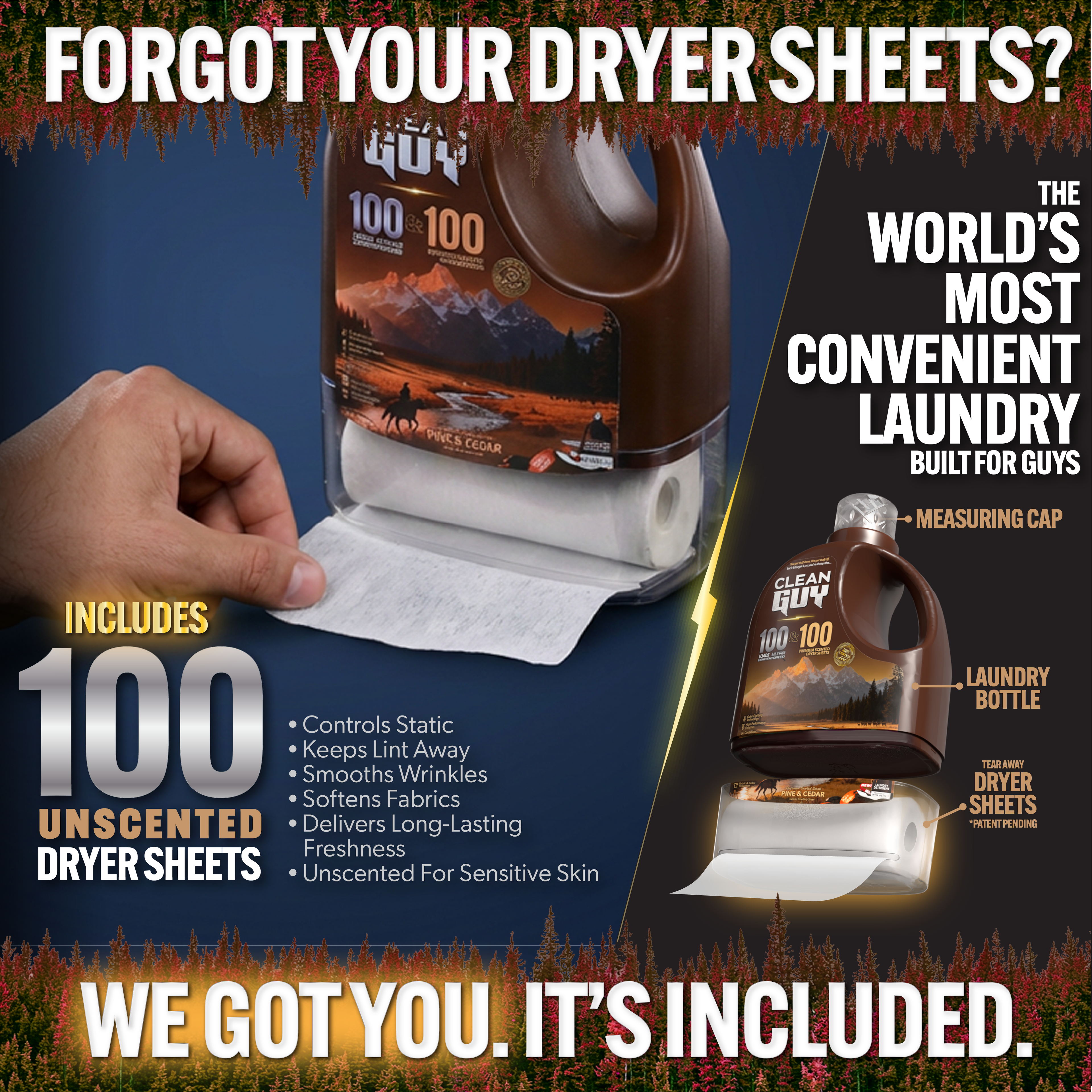 Promotional graphic for Ocean Guy laundry products with dryer sheets and liquid detergent.