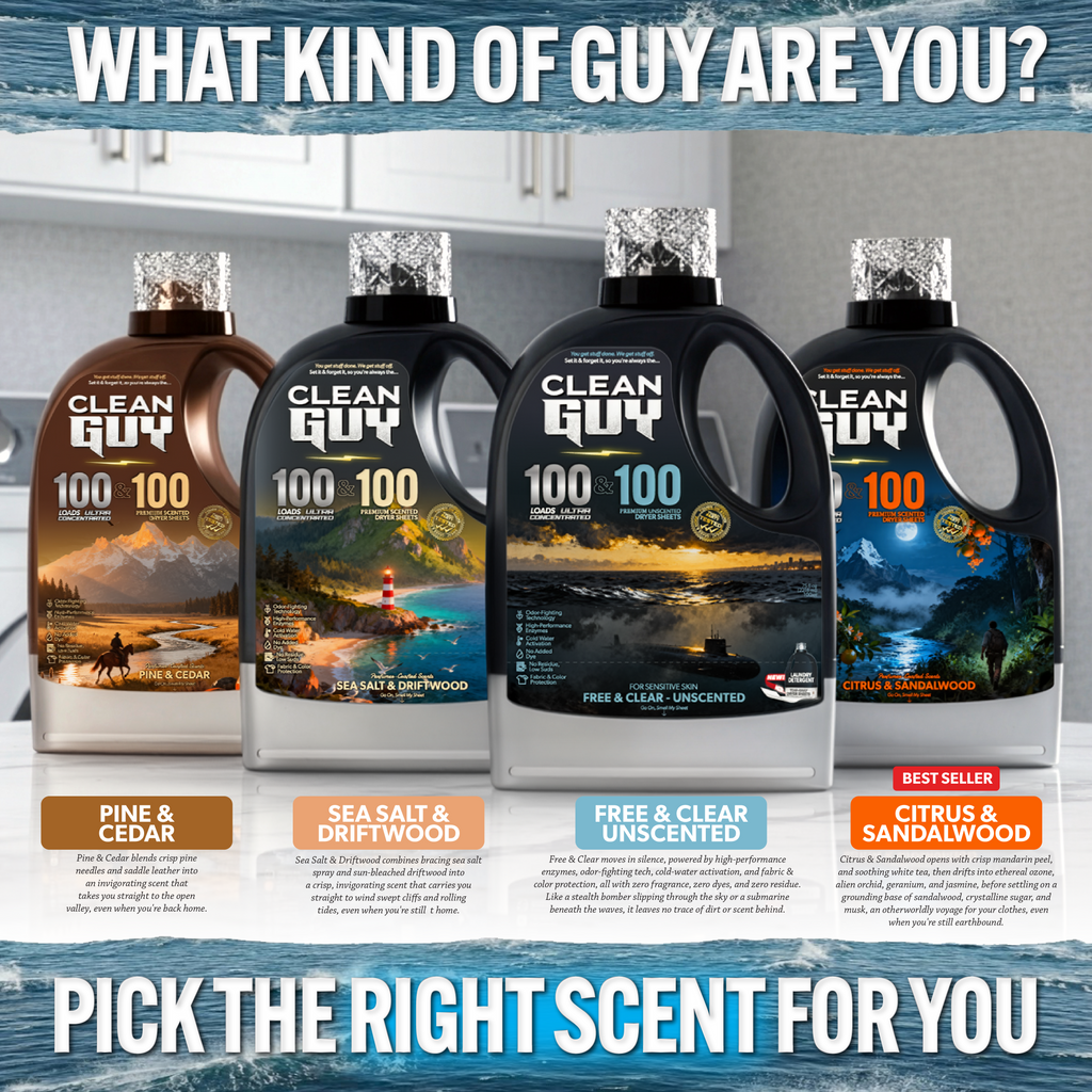 Heavy Duty Premium Laundry Detergent + Built-In Dryer Sheets (100 Loads) - SEA SALT & DRIFTWOOD