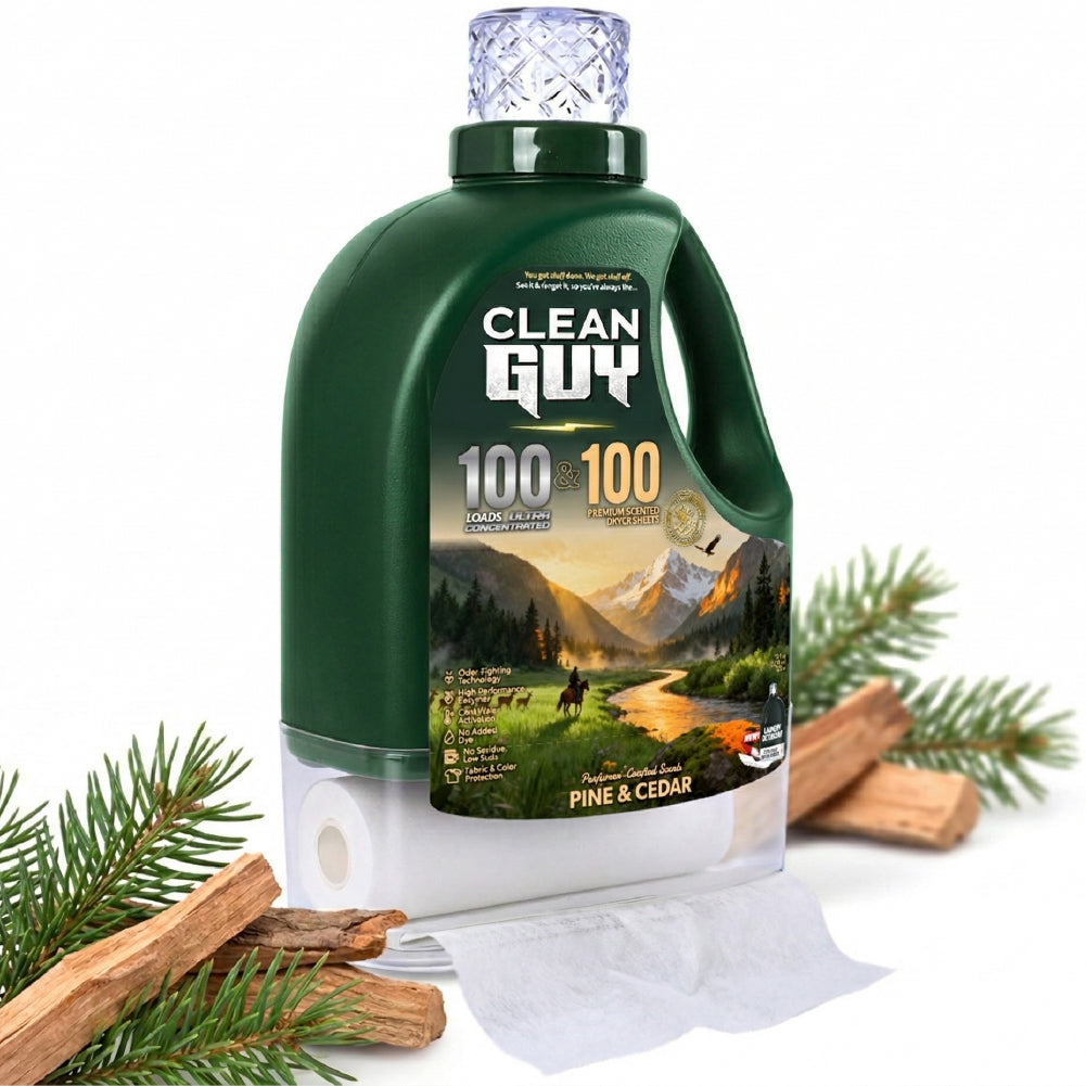 Heavy Duty Premium Laundry Detergent + Built-In Dryer Sheets (100 Loads) - PINE & CEDAR