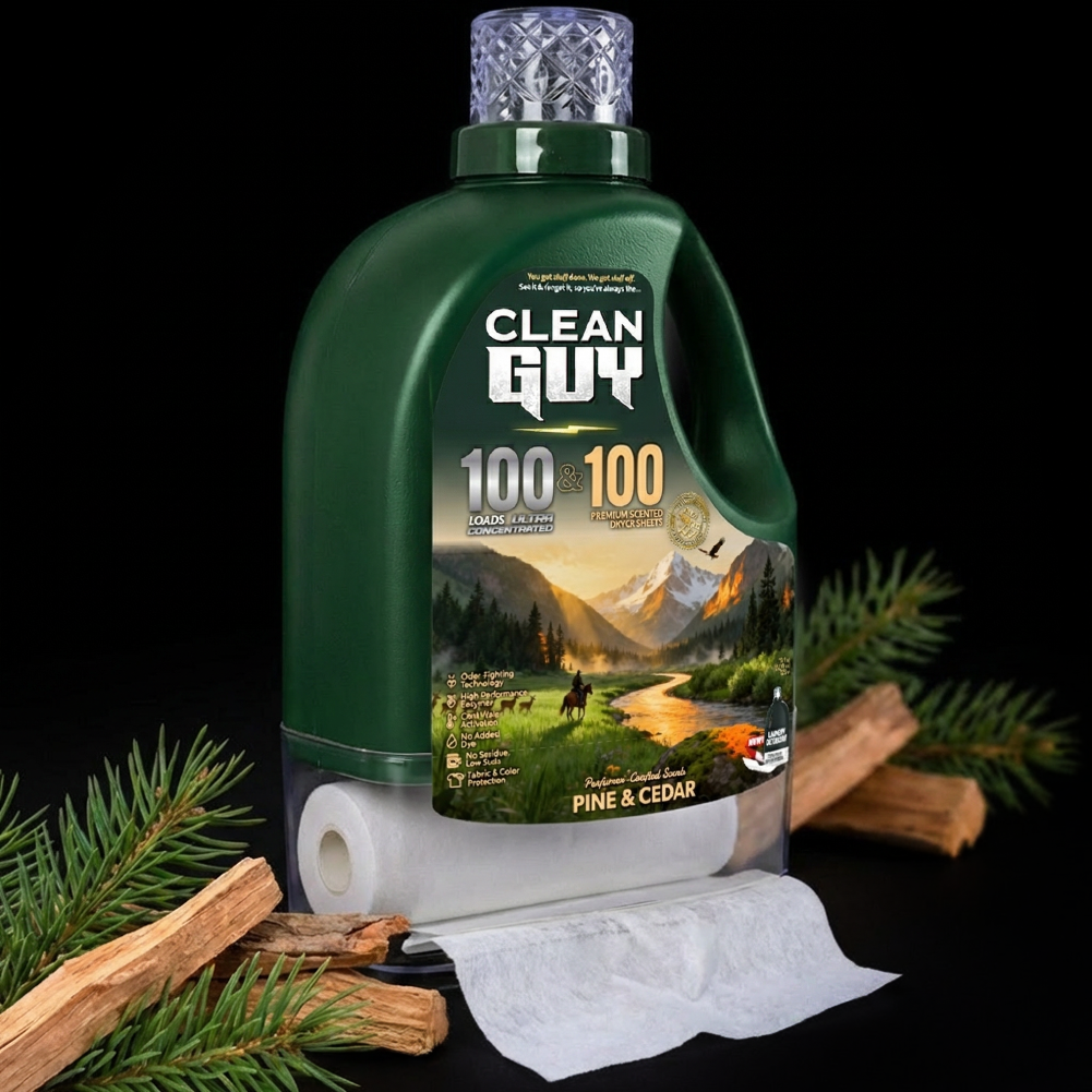 Heavy Duty Premium Laundry Detergent + Built-In Dryer Sheets (100 Loads) - PINE & CEDAR