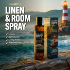 Linen & Room Spray bottle and packaging with scenic background