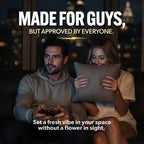 Man and woman sitting on a couch with text overlay 'Made for guys, but approved by everyone.'