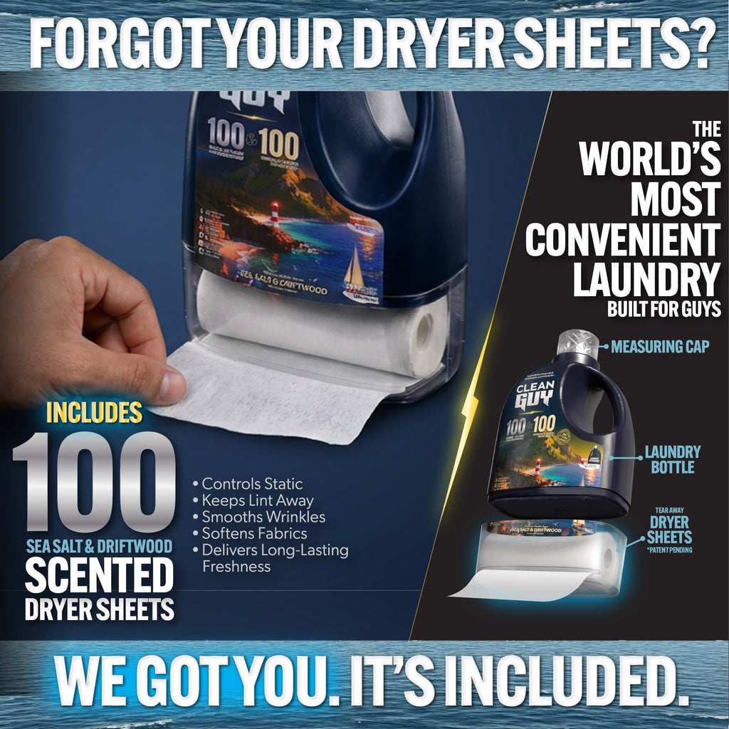 Heavy Duty Premium Laundry Detergent + Built-In Dryer Sheets (100 Loads) - SEA SALT & DRIFTWOOD