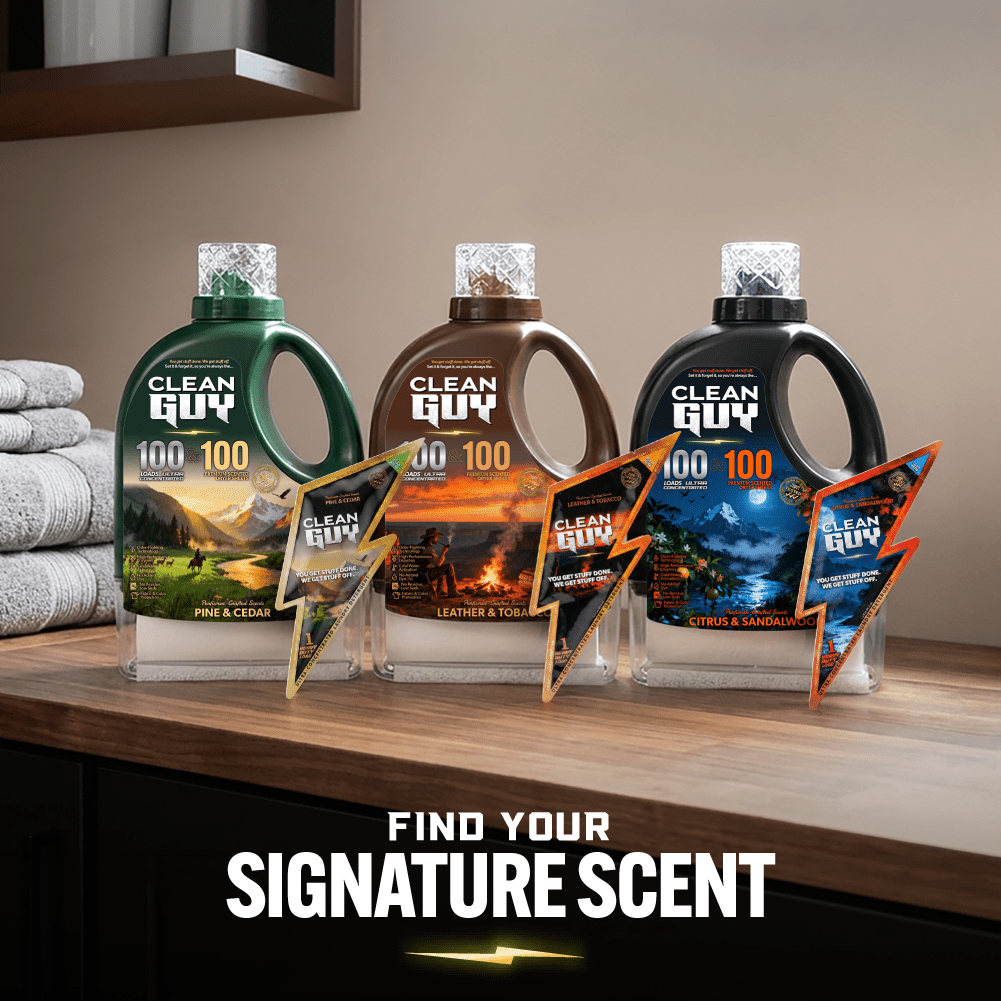 Laundry Detergent Travel Packs, 3 Pack Variety Trial Size, Ultra Concentrated Liquid Detergent Packets, 1 Load Each, Pine & Cedar, Leather & Tobacco, Citrus & Sandalwood - Clean Guy