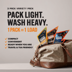 Laundry Detergent Travel Packs, 3 Pack Variety Trial Size, Ultra Concentrated Liquid Detergent Packets, 1 Load Each, Pine & Cedar, Leather & Tobacco, Citrus & Sandalwood - Clean Guy