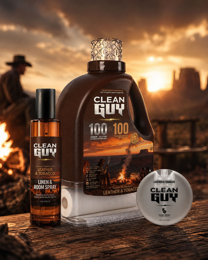 Leather & Tobacco men's laundry detergent scent by Clean Guy